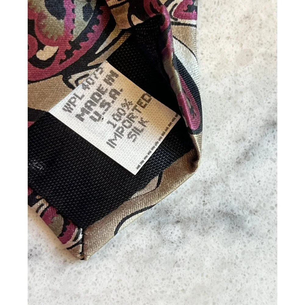 Oscar De La Renta Couture‎ Silk Tie Made In USA Paisley Brown Red Black Green